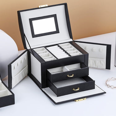 Luxury Multi-Layer Jewelry Organizer Box – Elegant Storage with Drawers & Mirror